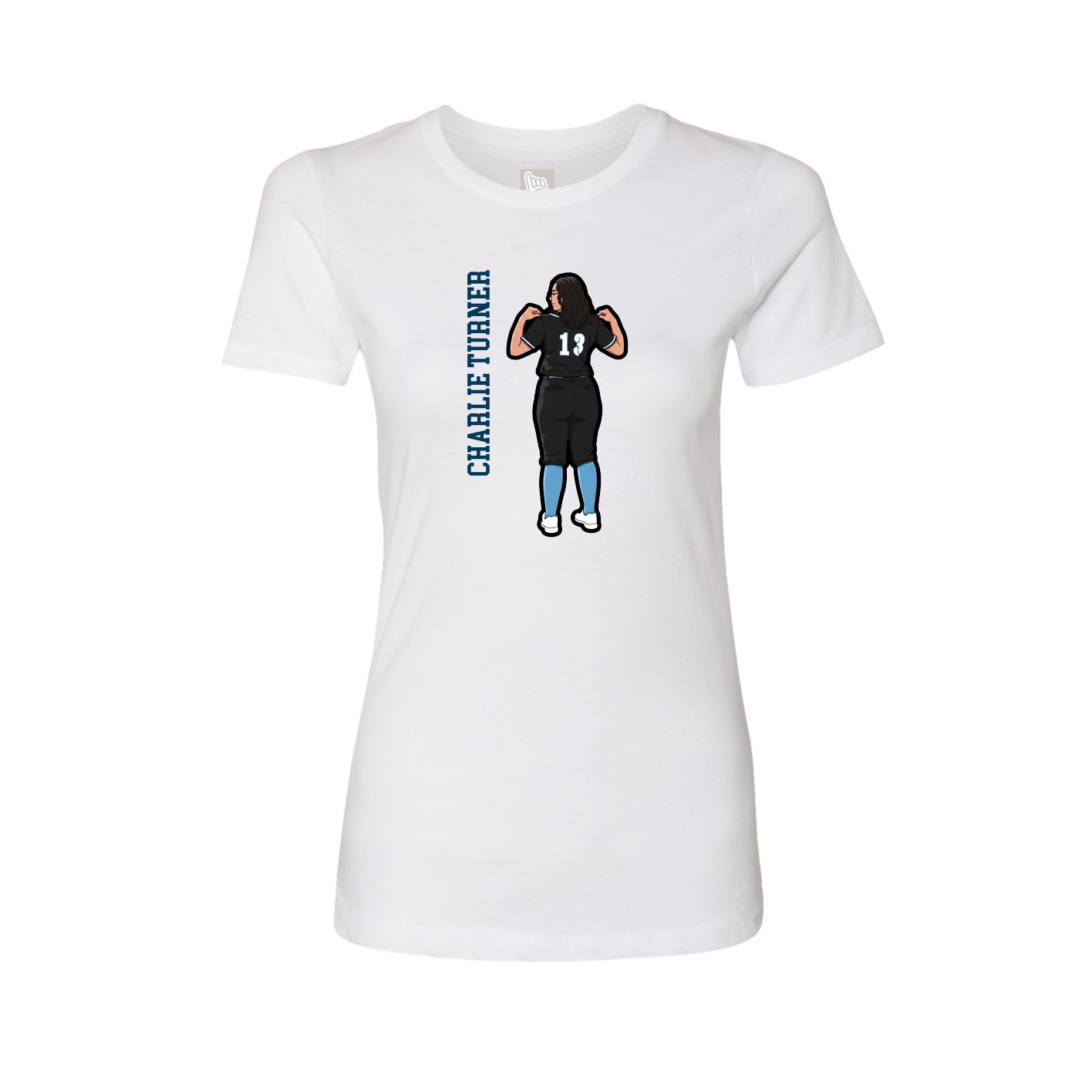 Womens Tee — Name Vertical in White