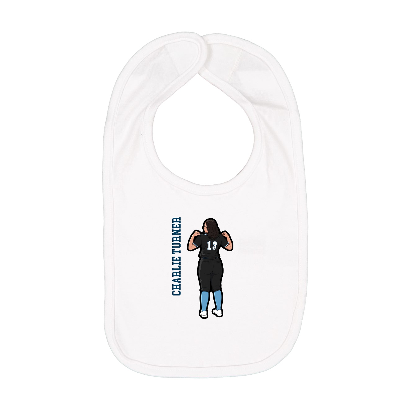Infant Bib — Name Vertical in White