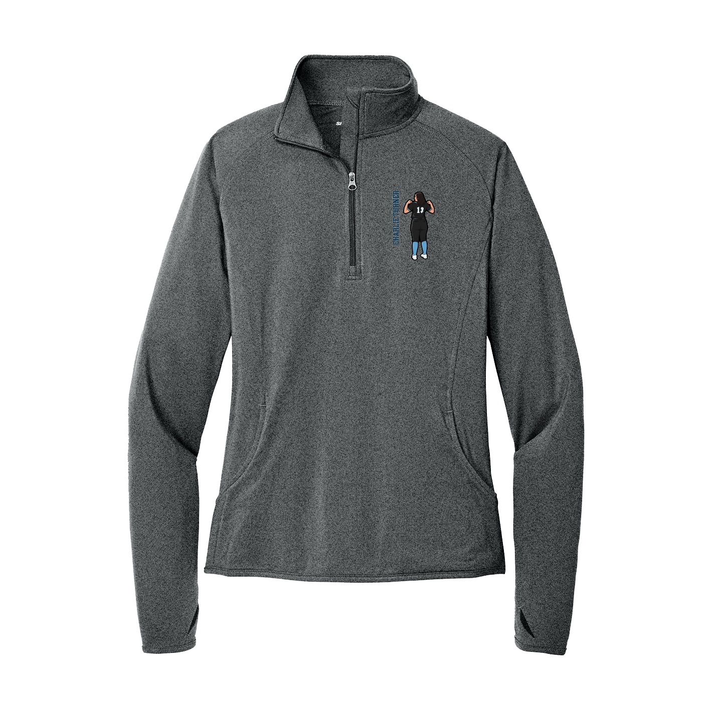 Women's Q-Zip Pullover — Name Vertical in Grey
