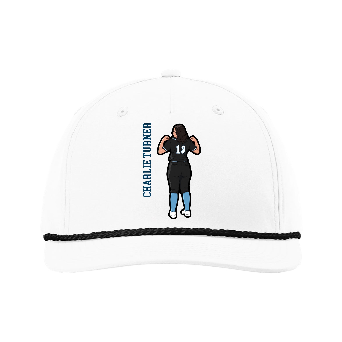 Five-Panel Classic Rope Cap — Name Vertical in White