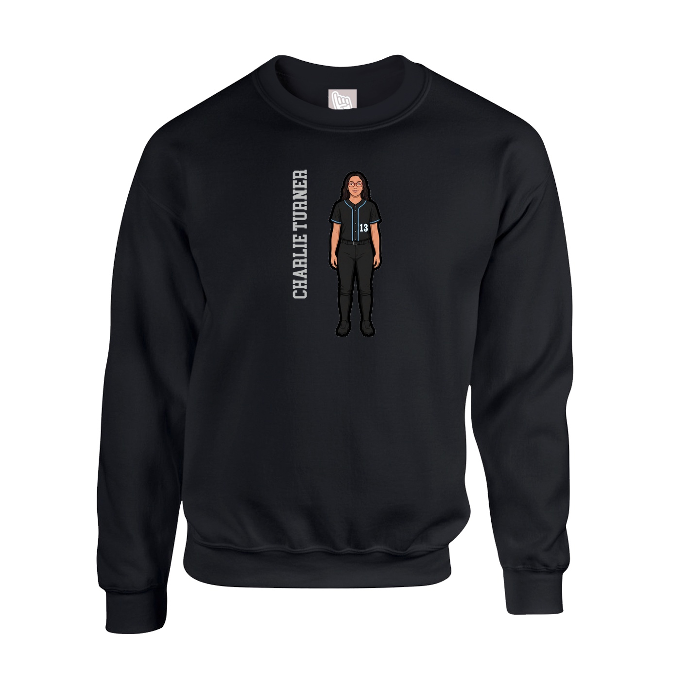 Fleece Crew — Name Vertical in Black