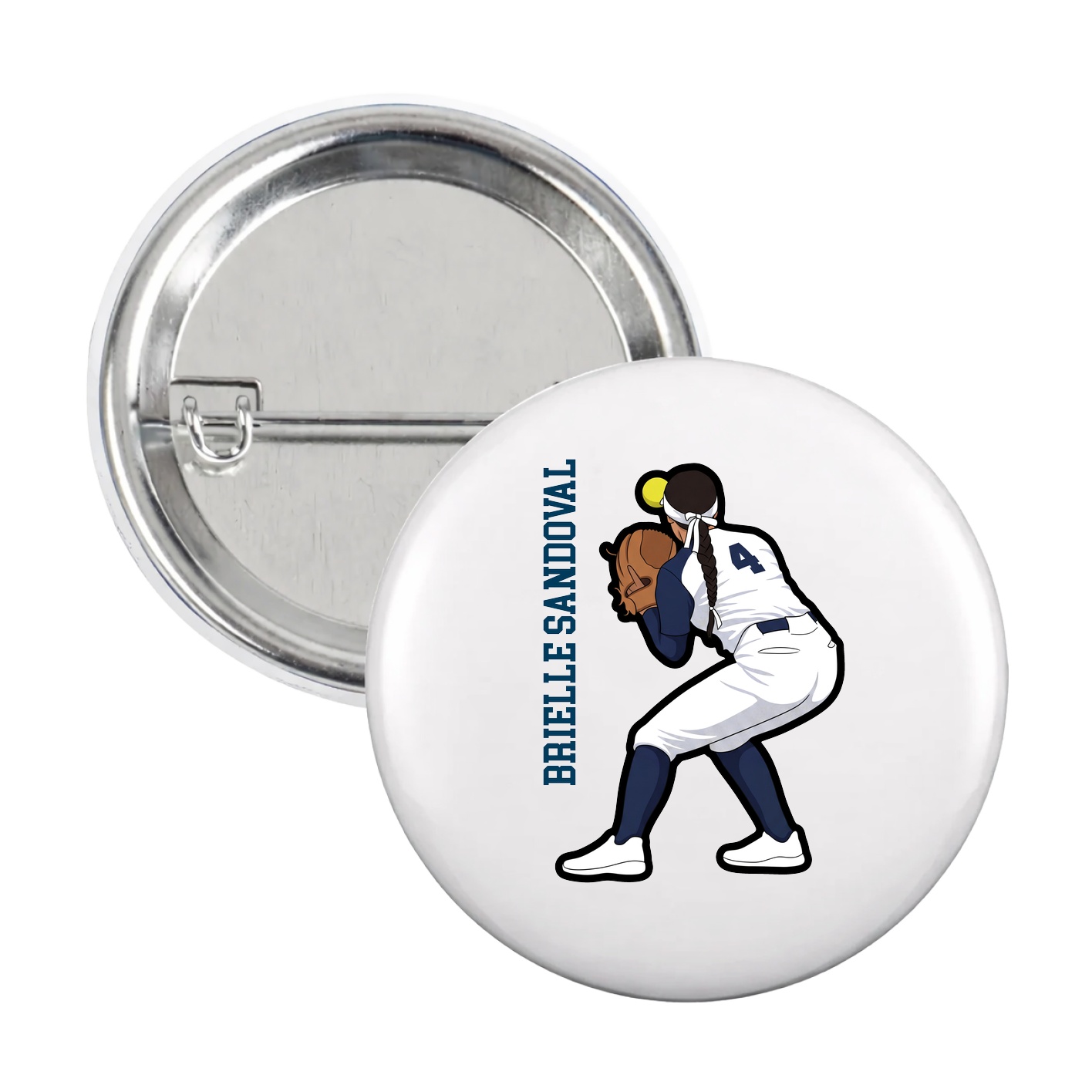 Game Day Button — Name Vertical in White