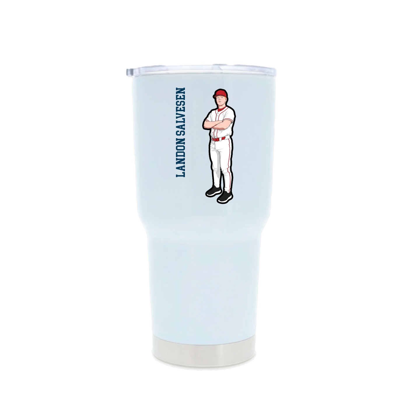 30oz Stainless Steel Tumbler — Name Vertical in White