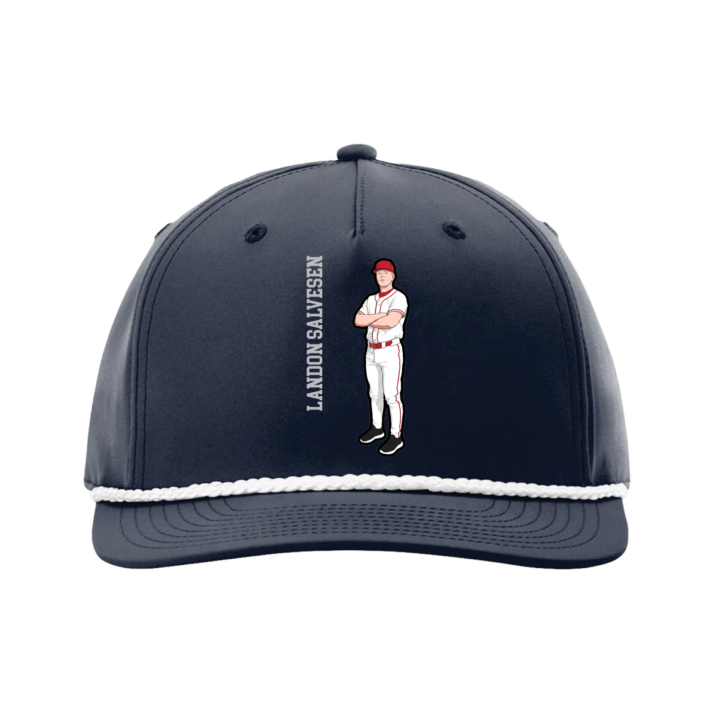 Five-Panel Classic Rope Cap — Name Vertical in Navy
