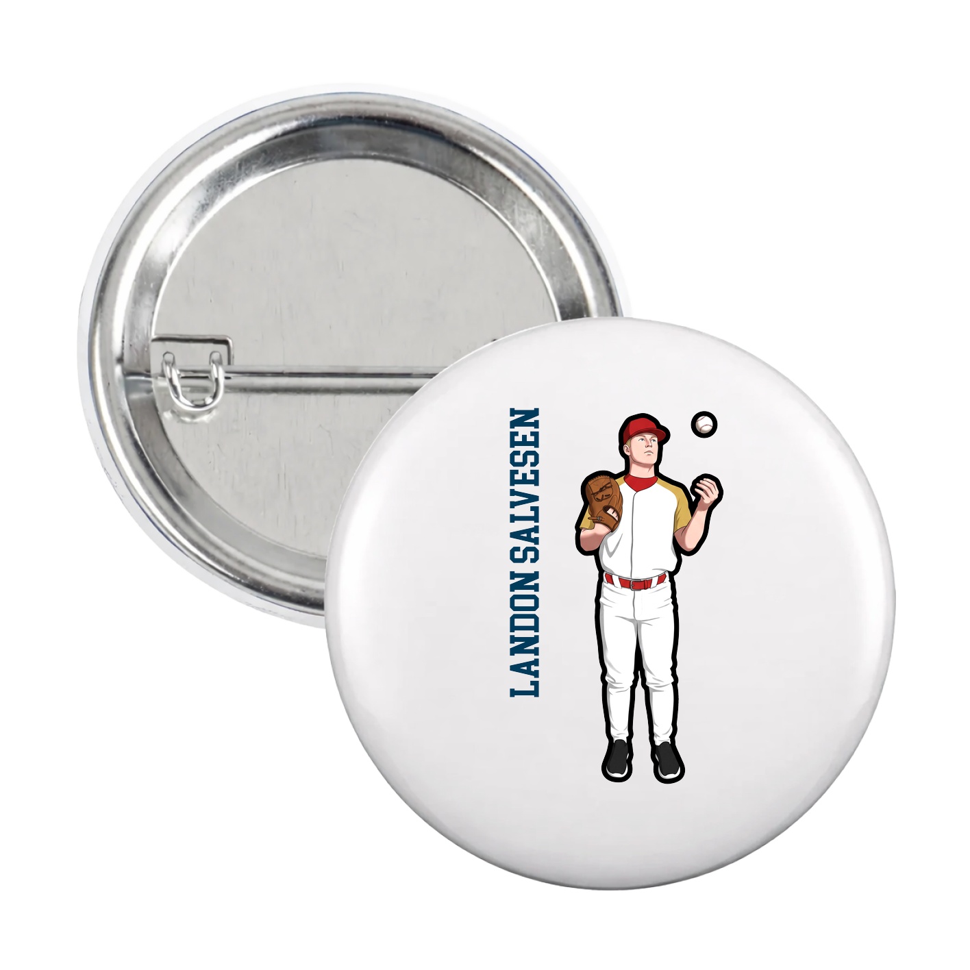 Game Day Button — Name Vertical in White