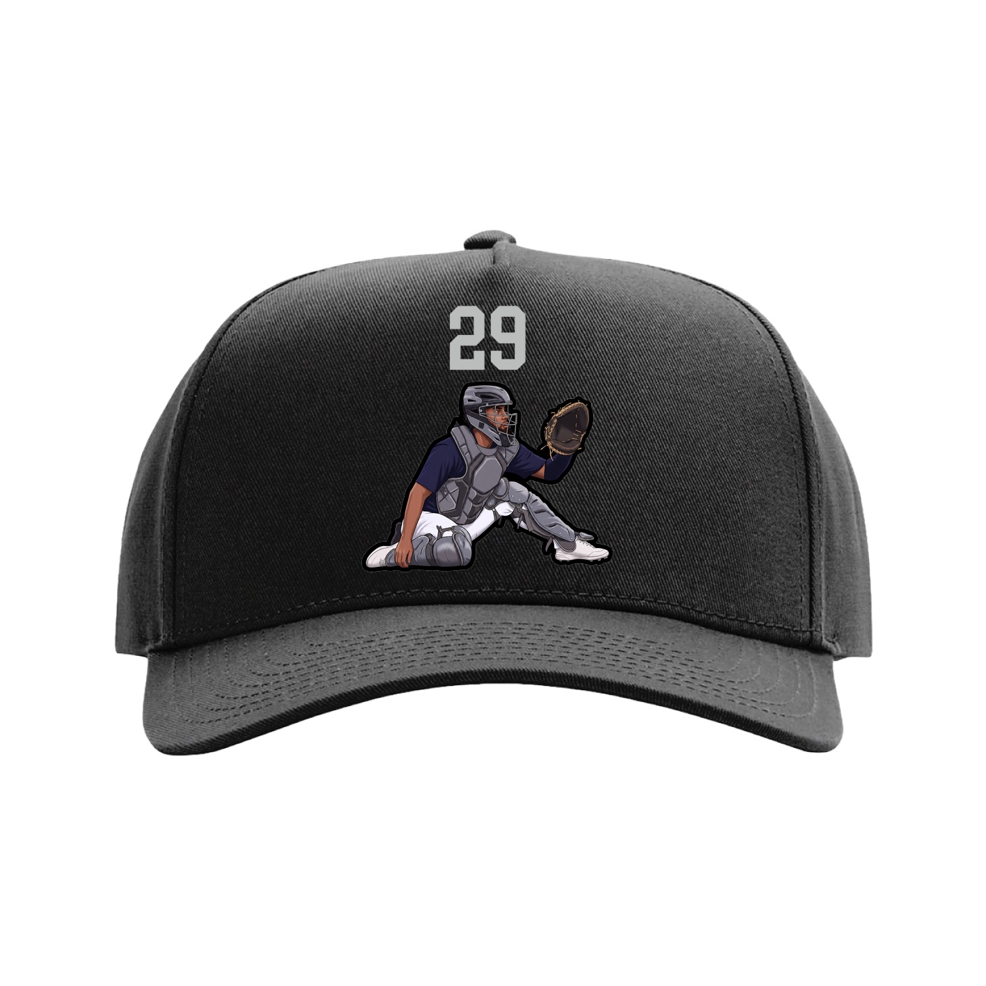Full Fabric Five-Panel Champ Cap — Number Top in Black