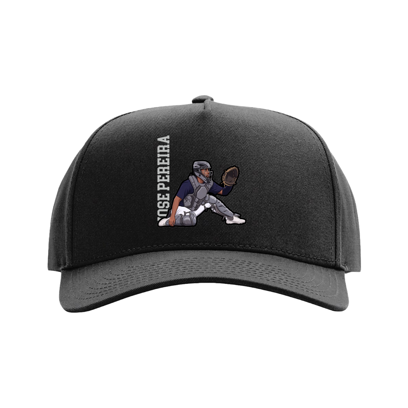 Full Fabric Five-Panel Champ Cap — Name Vertical in Black