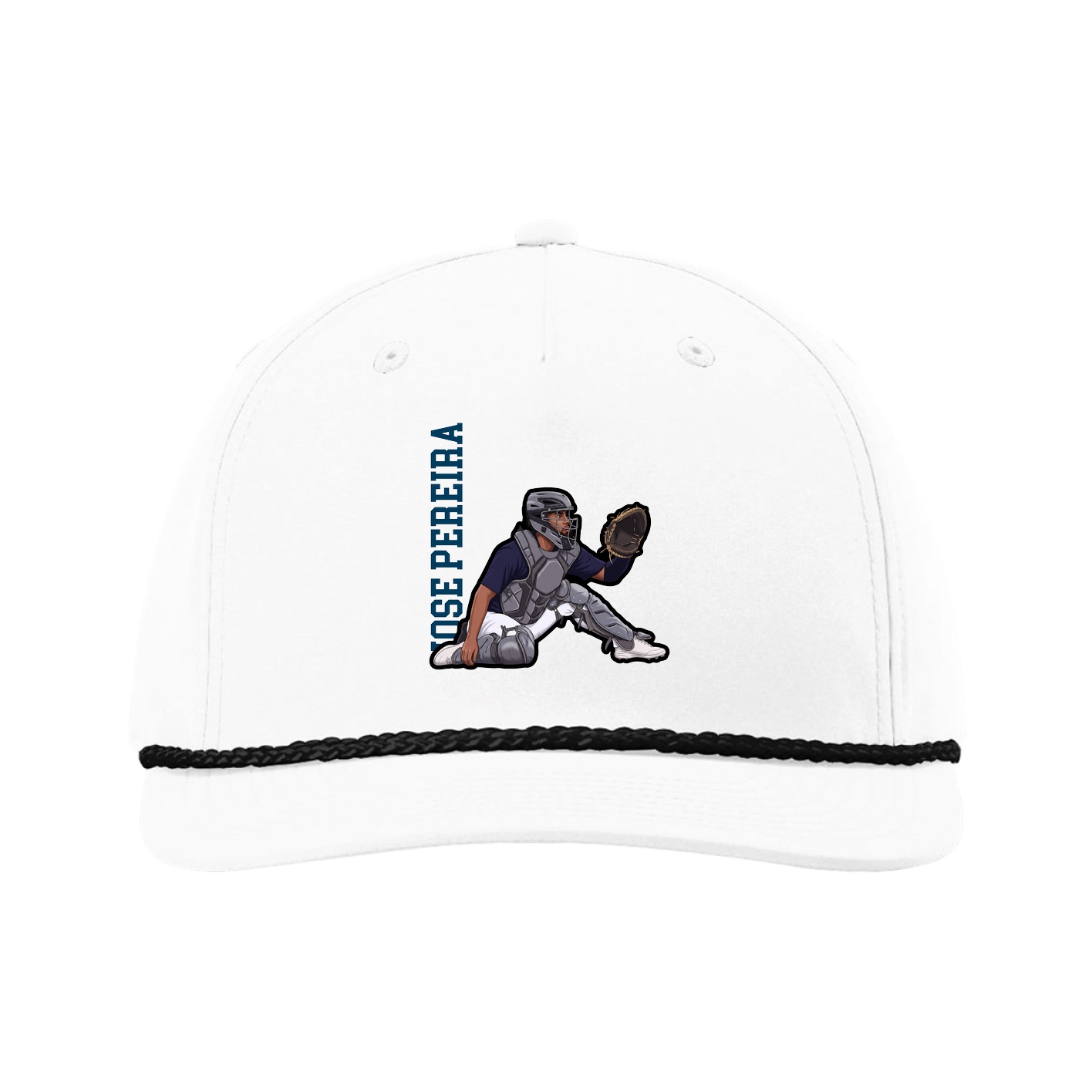 Five-Panel Classic Rope Cap — Name Vertical in White