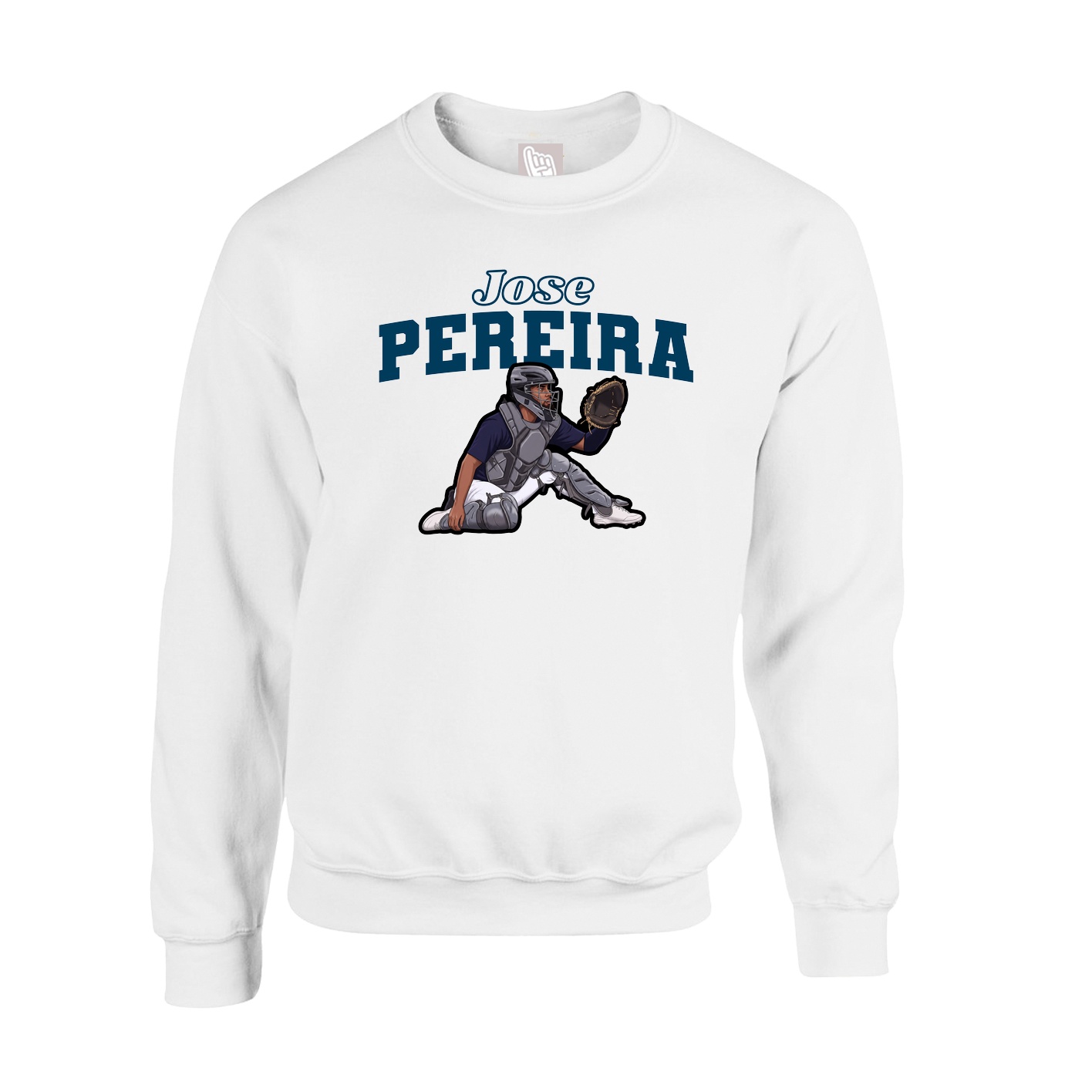Fleece Crew — Name Arch in White