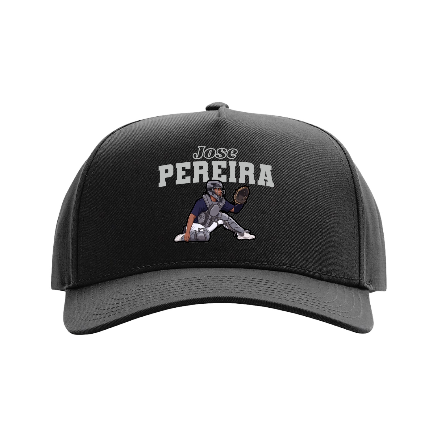 Full Fabric Five-Panel Champ Cap — Name Arch in Black