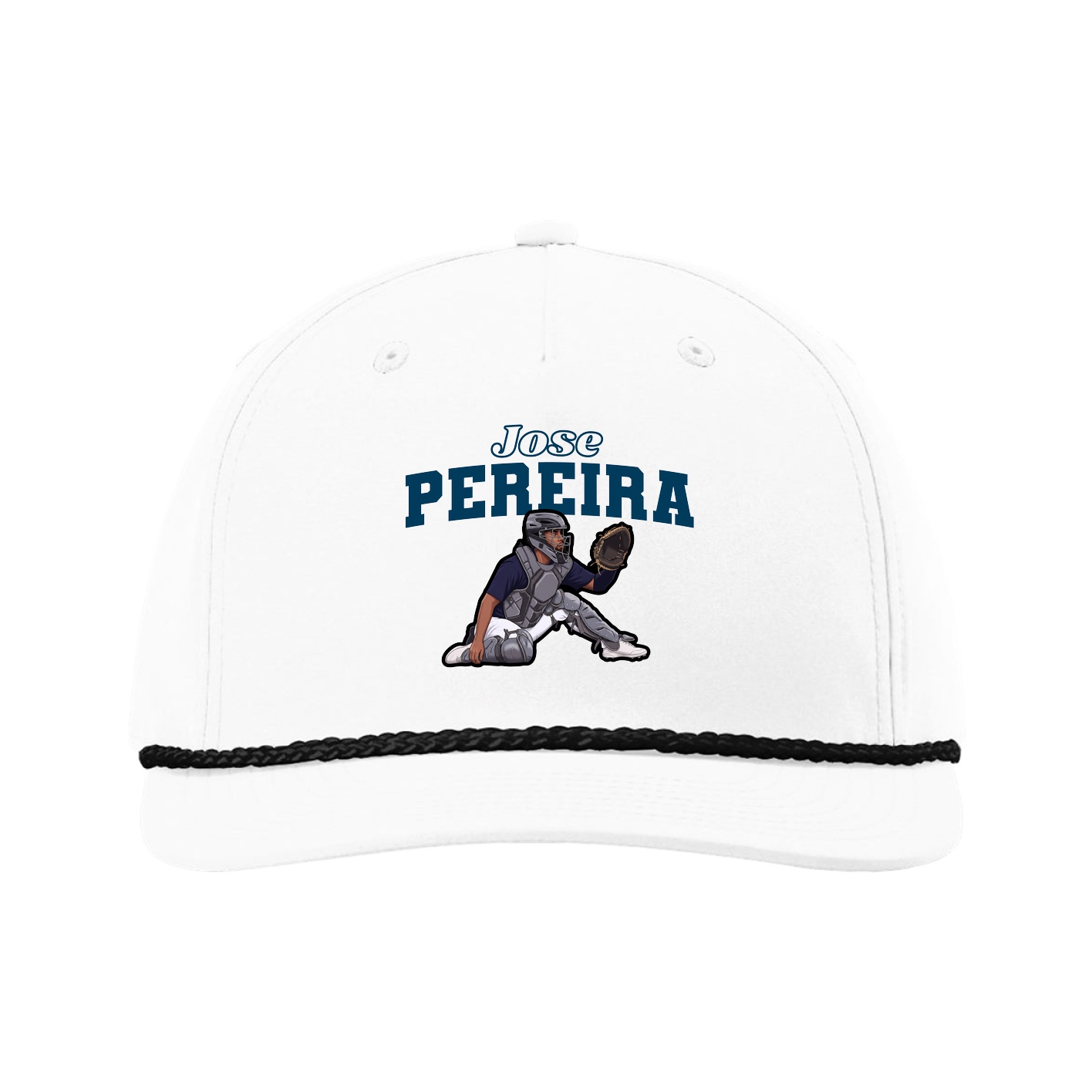 Five-Panel Classic Rope Cap — Name Arch in White