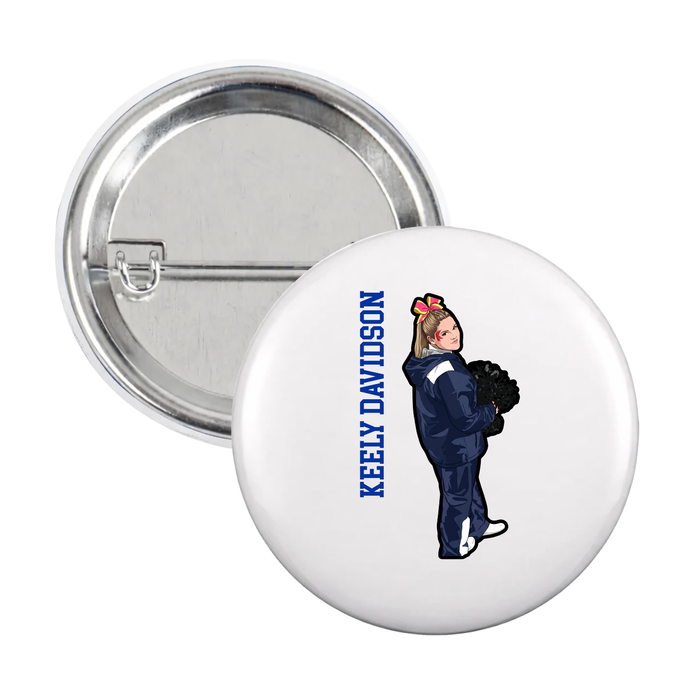 Game Day Button — Name Vertical in White