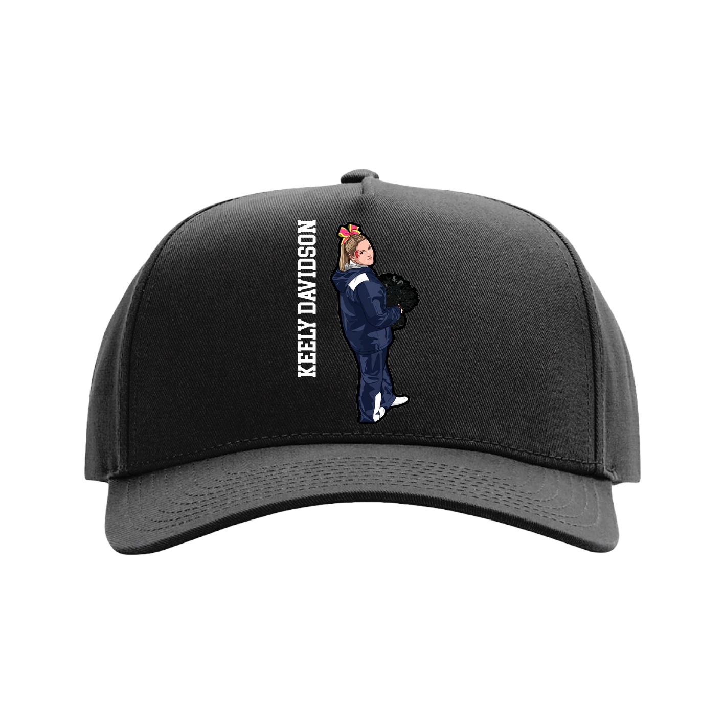 Full Fabric Five-Panel Champ Cap — Name Vertical in Black