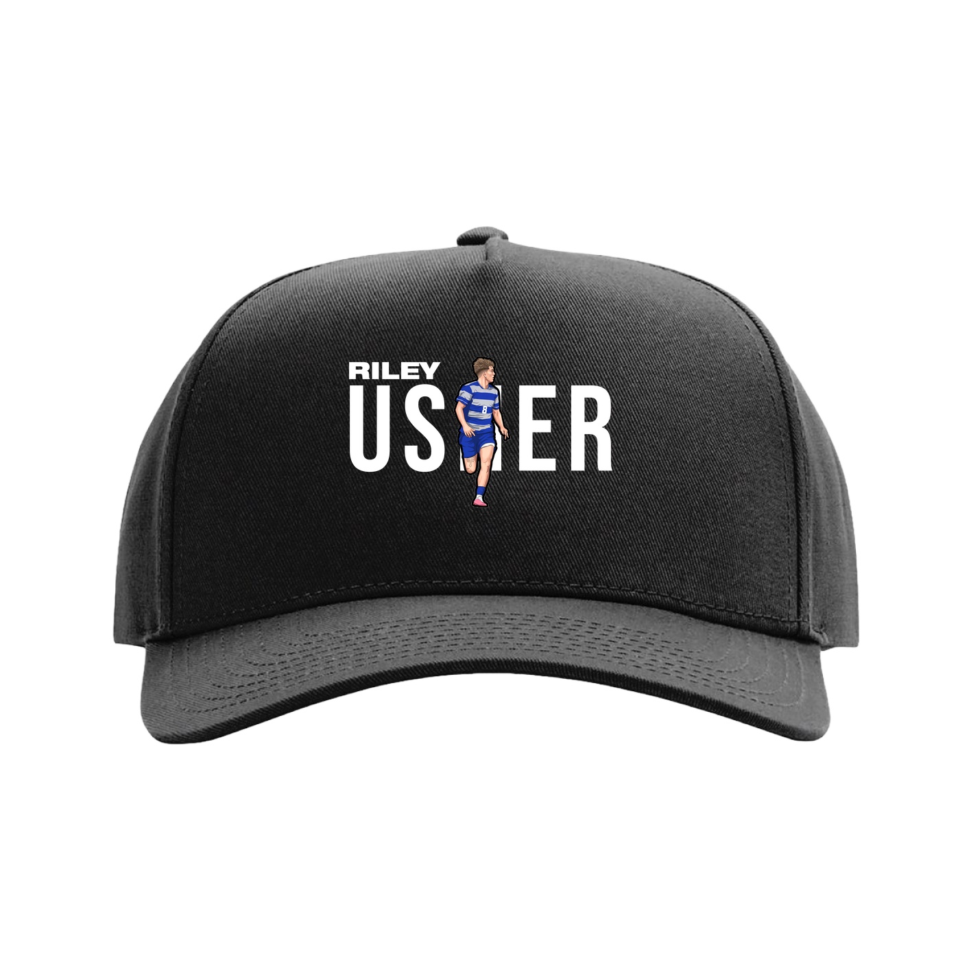 Full Fabric Five-Panel Champ Cap — Player Name in Black