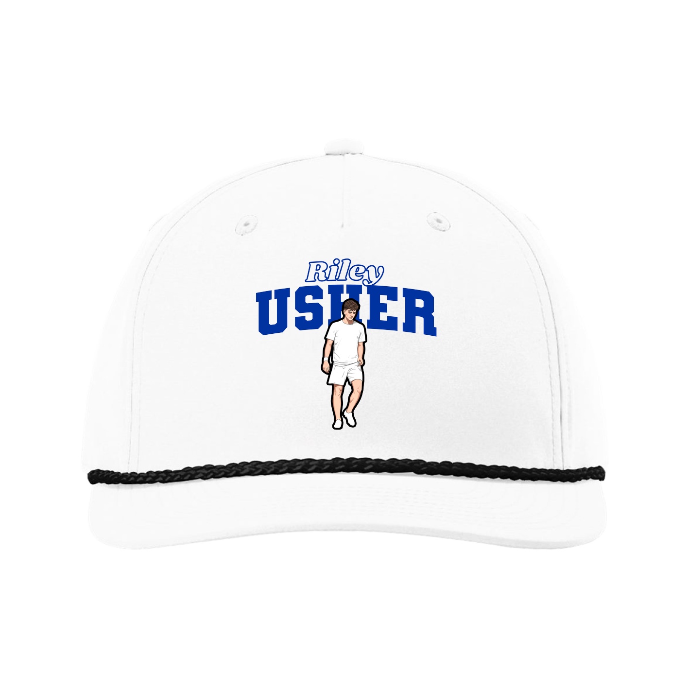 Five-Panel Classic Rope Cap — Name Arch in White
