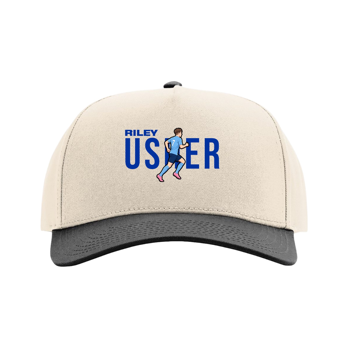 Full Fabric Five-Panel Champ Cap — Player Name in Cream/Black