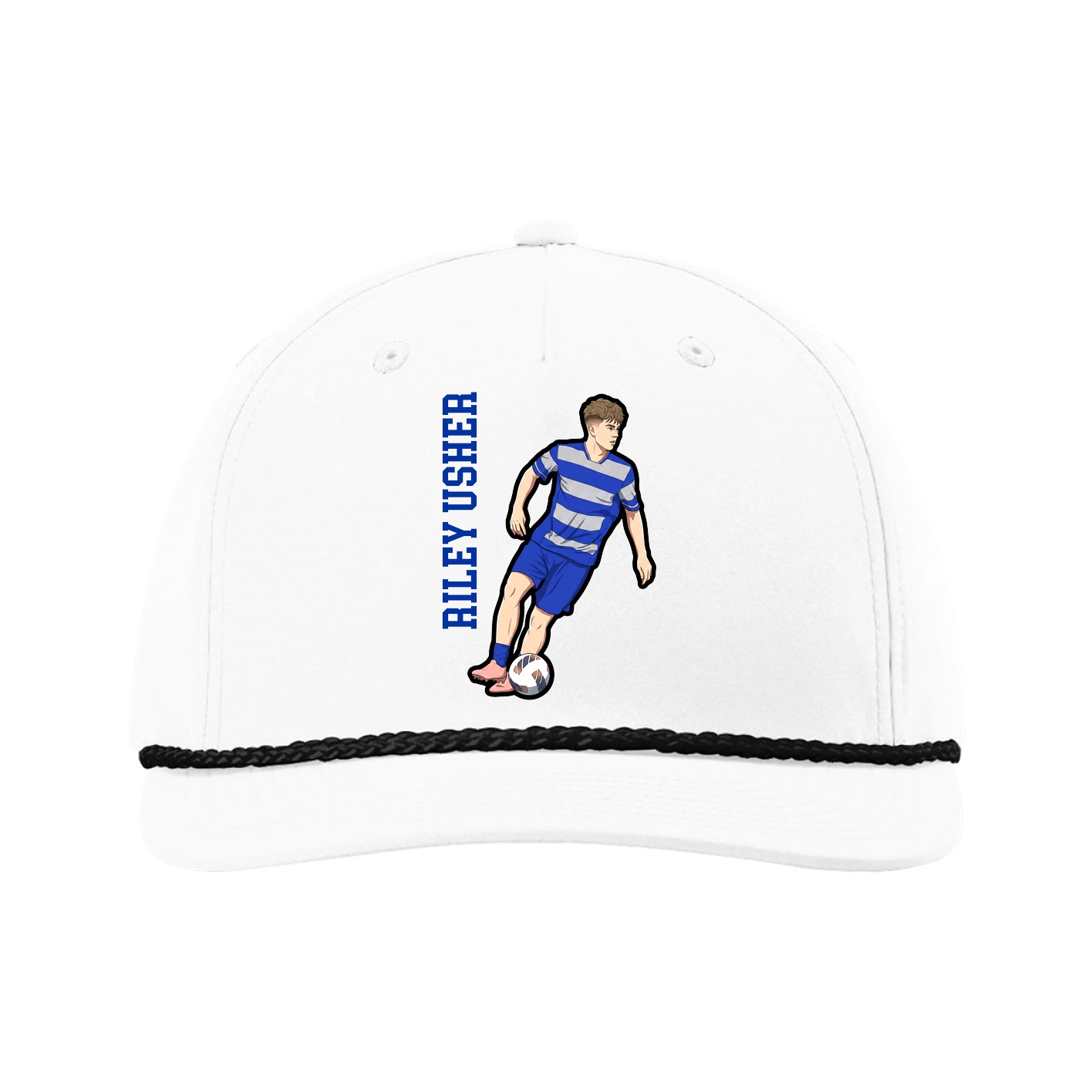 Five-Panel Classic Rope Cap — Name Vertical in White