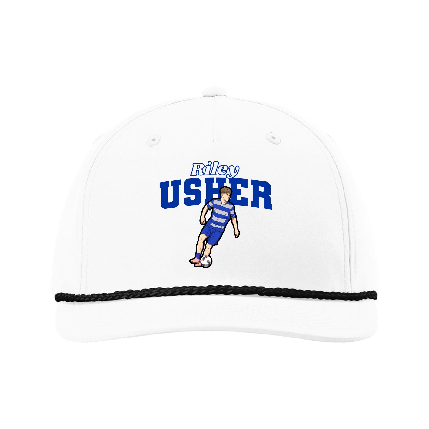 Five-Panel Classic Rope Cap — Name Arch in White