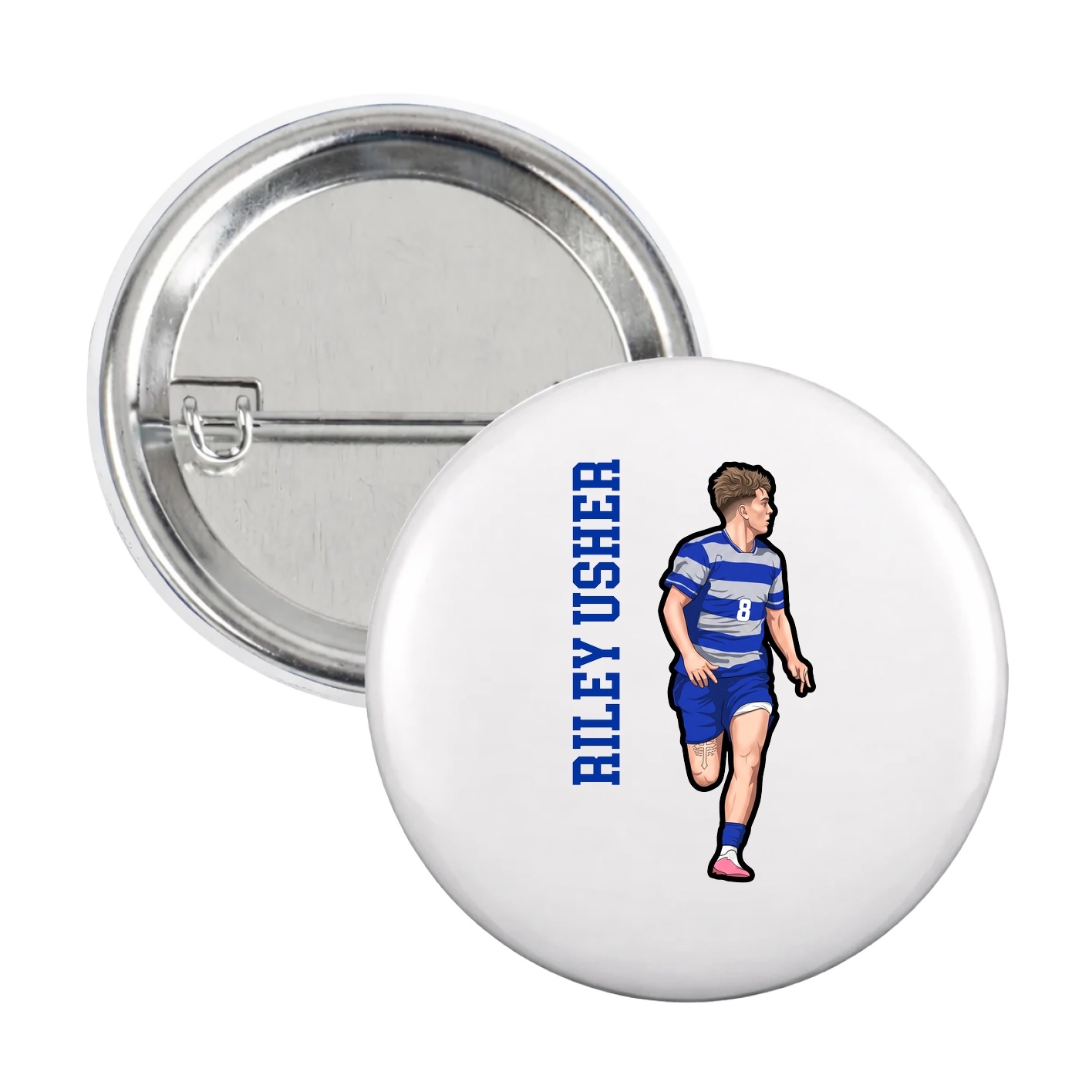 Game Day Button — Name Vertical in White