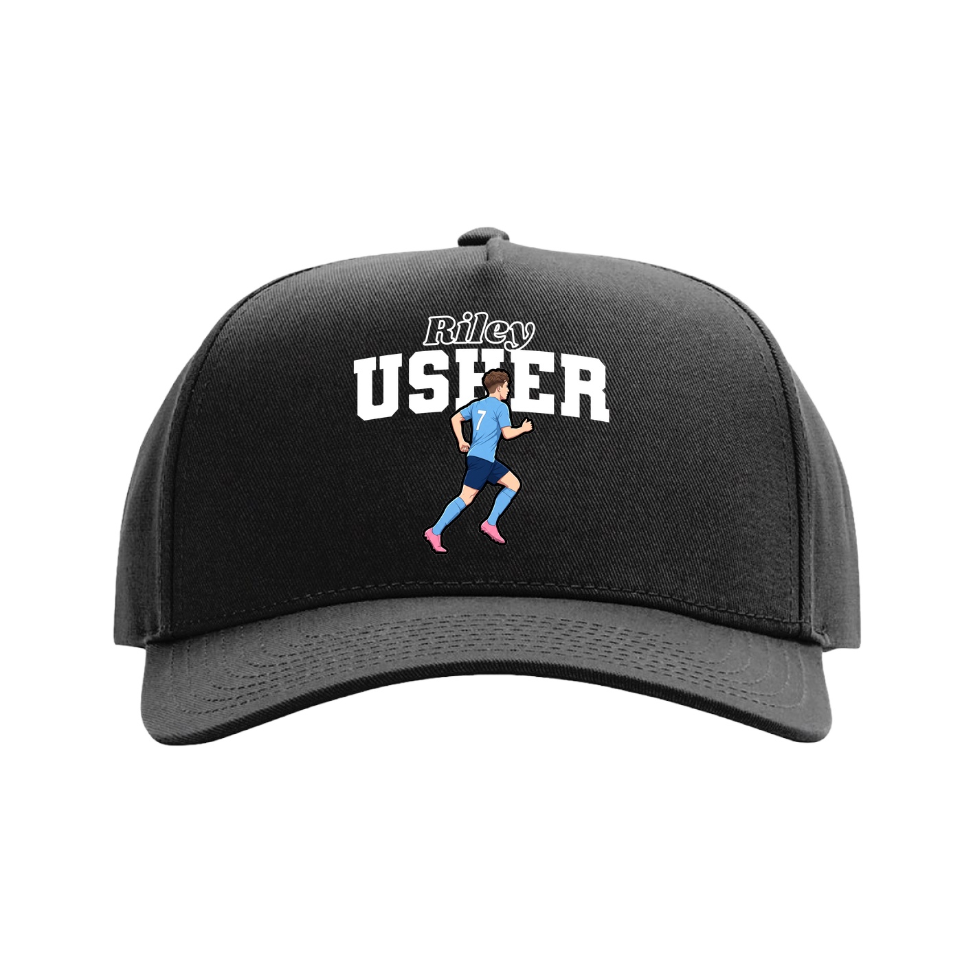 Full Fabric Five-Panel Champ Cap — Name Arch in Black
