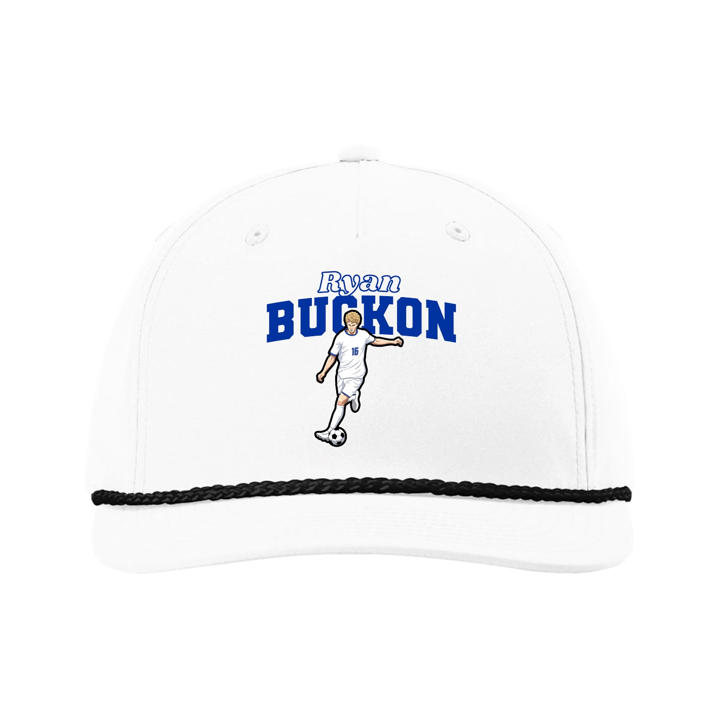 Five-Panel Classic Rope Cap — Name Arch in White