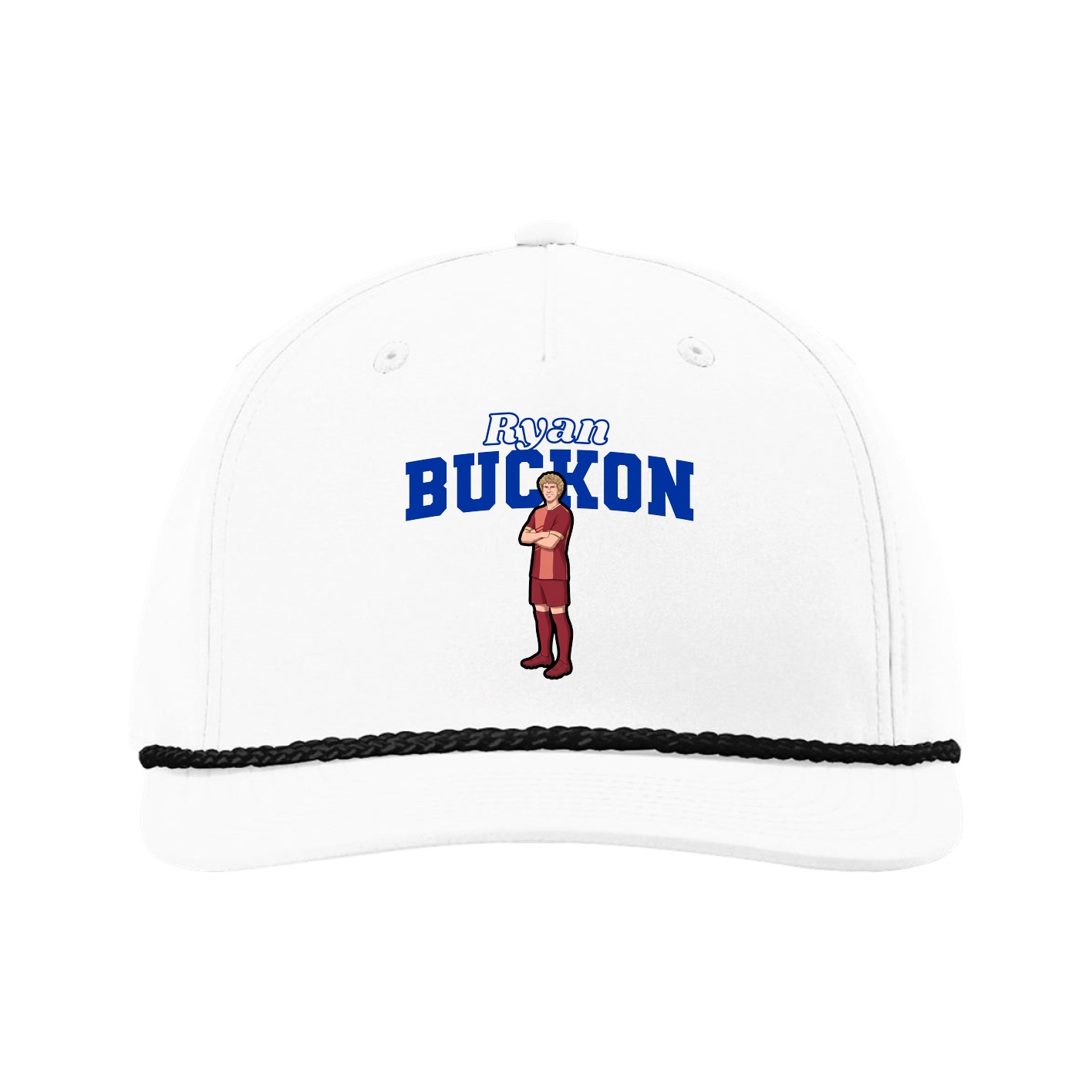 Five-Panel Classic Rope Cap — Name Arch in White