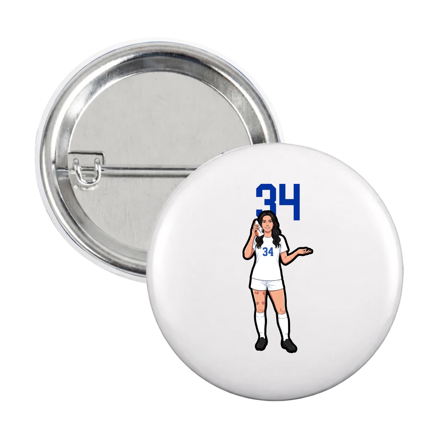 Game Day Button — Number Top in White