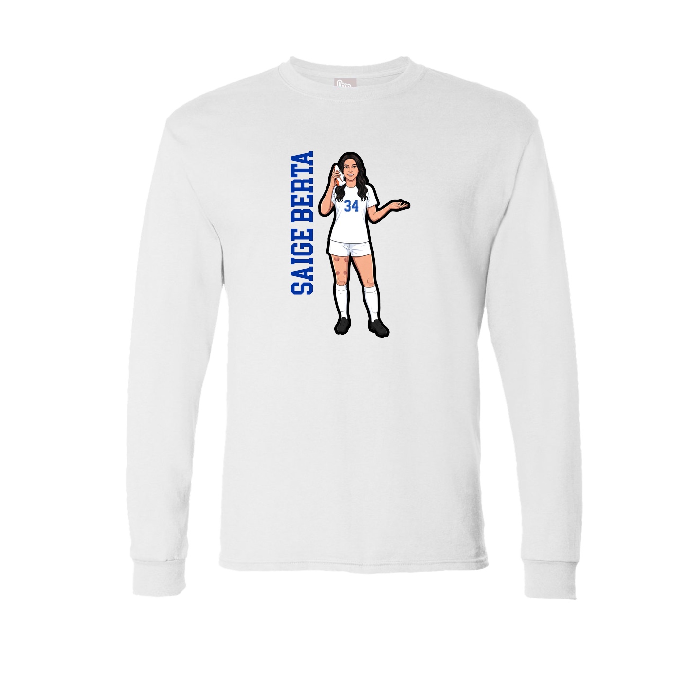 Long Sleeve Tee — Name Vertical in White