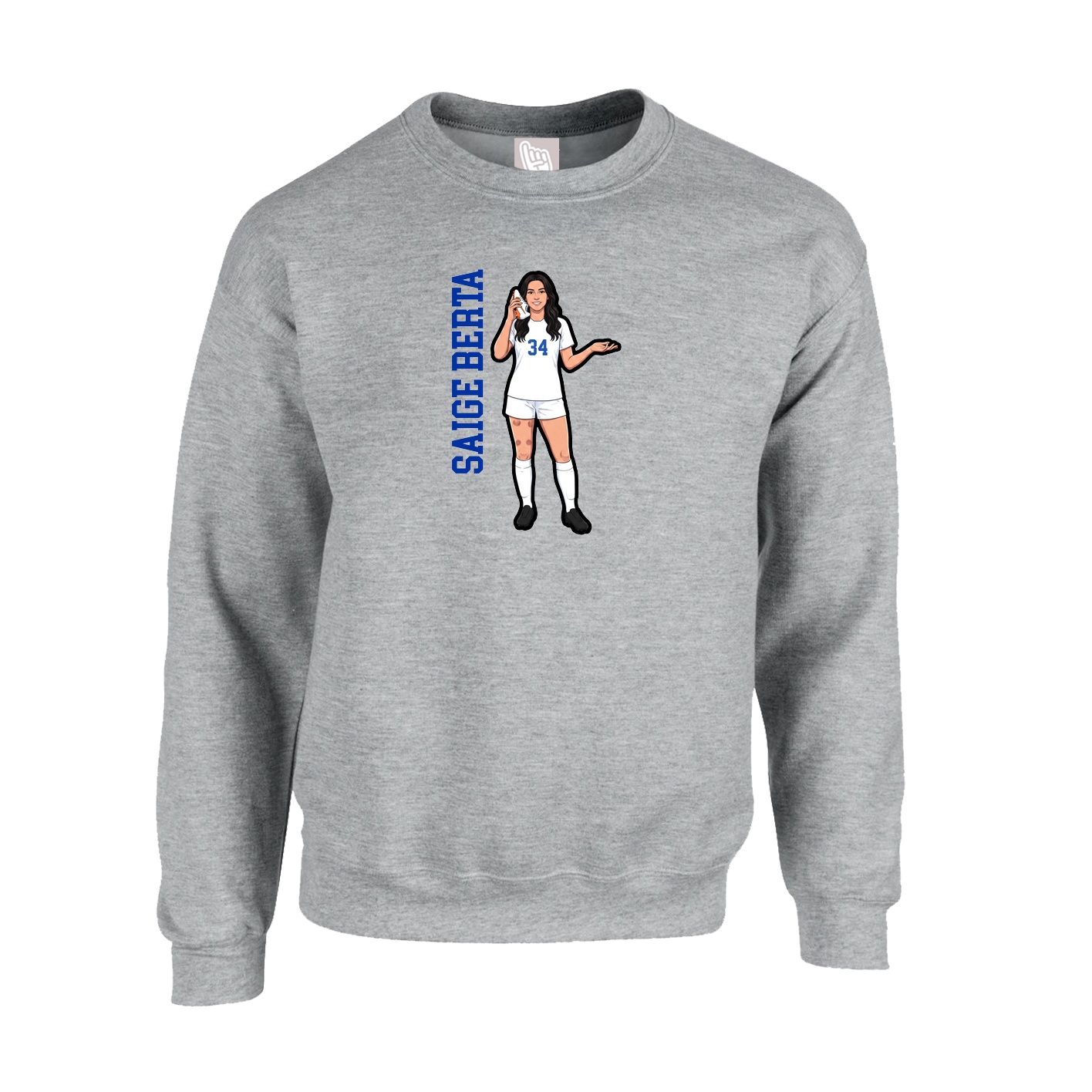 Fleece Crew — Name Vertical in Grey