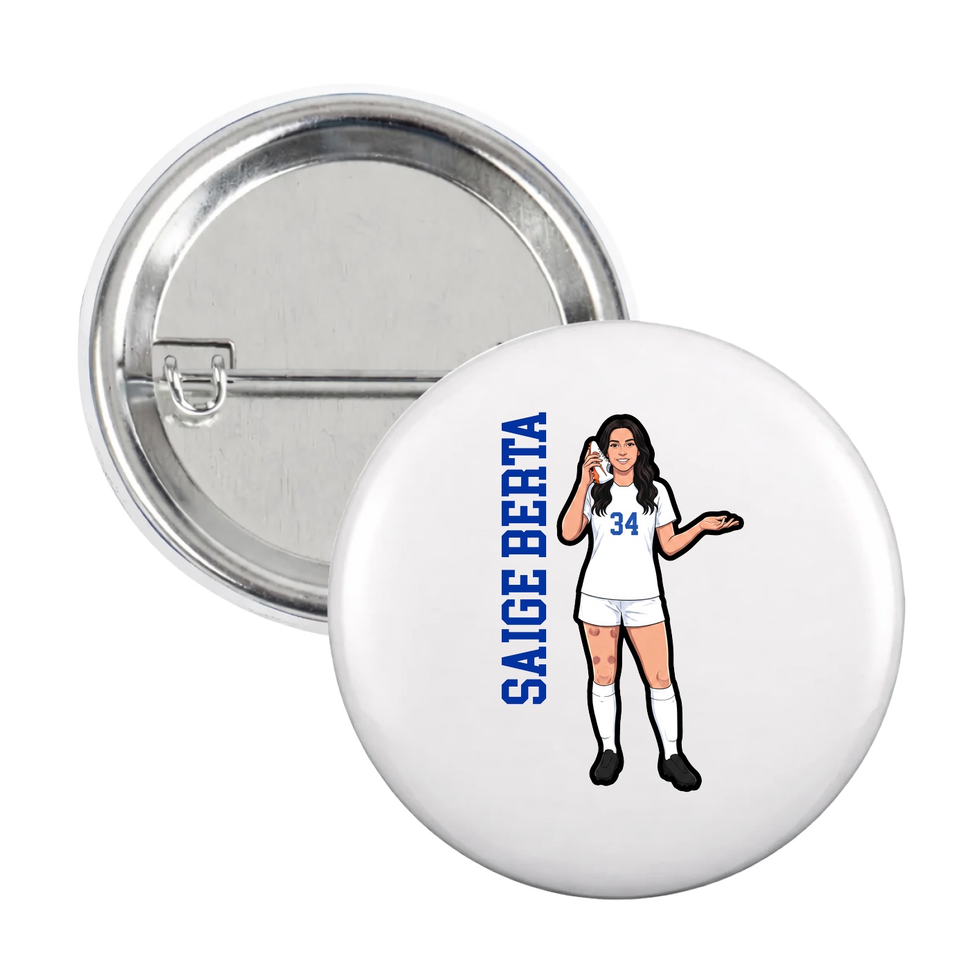 Game Day Button — Name Vertical in White