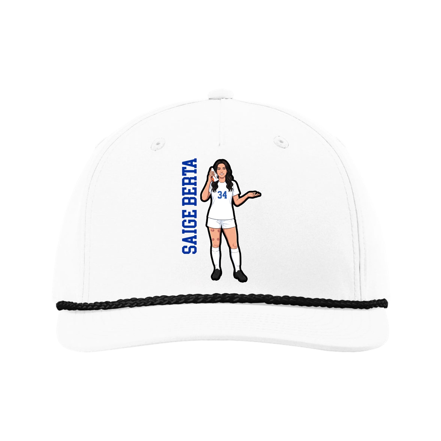 Five-Panel Classic Rope Cap — Name Vertical in White