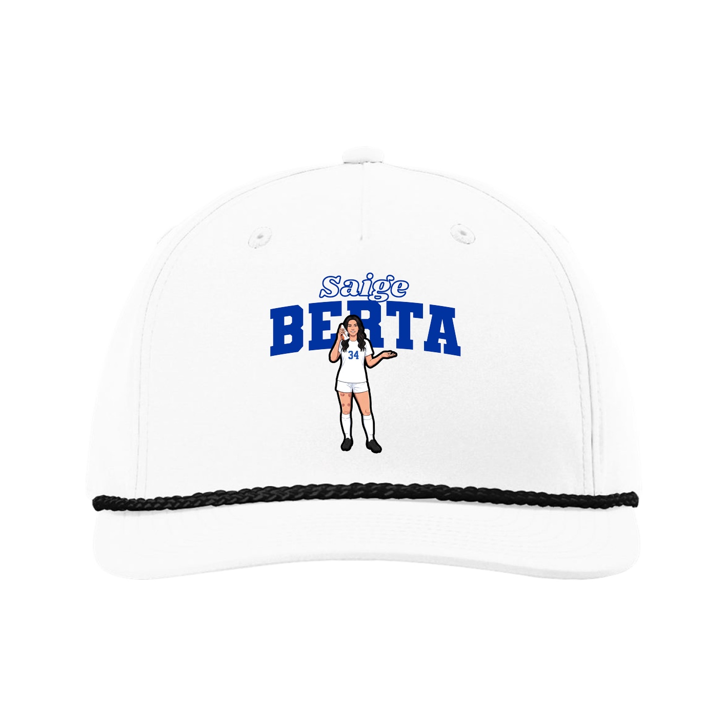 Five-Panel Classic Rope Cap — Name Arch in White