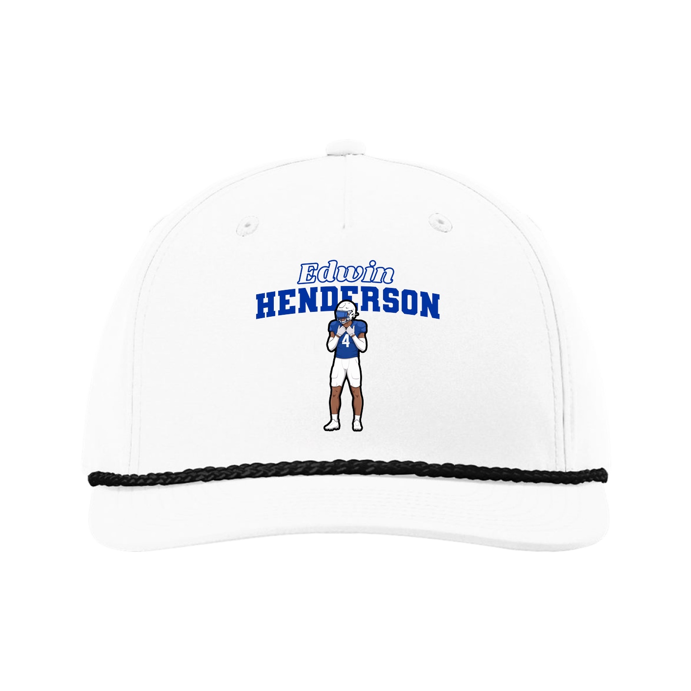 Five-Panel Classic Rope Cap — Name Arch in White