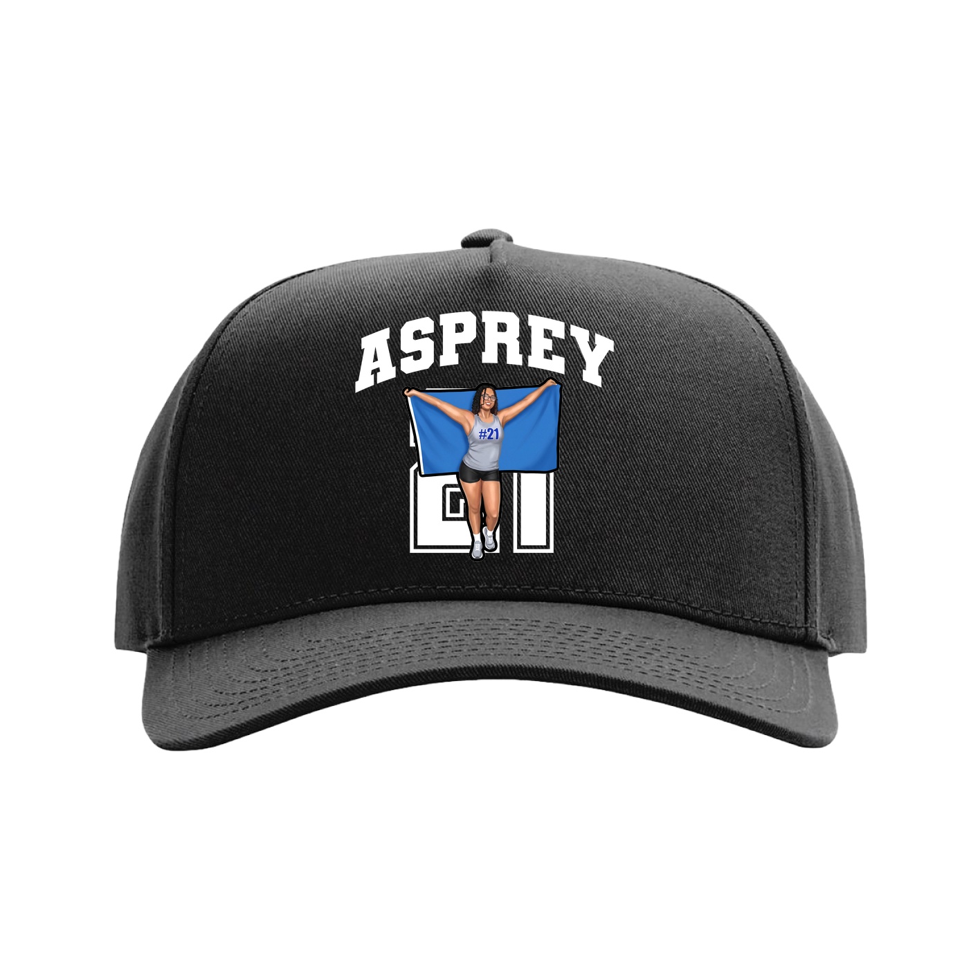 Full Fabric Five-Panel Champ Cap — Number in Black