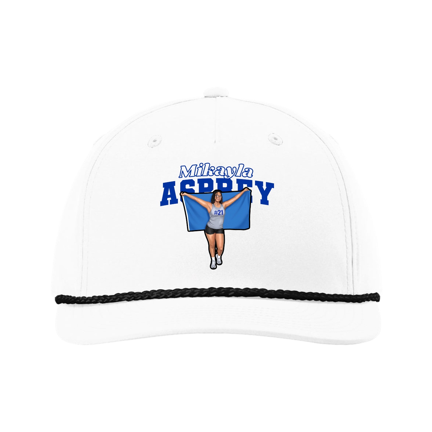 Five-Panel Classic Rope Cap — Name Arch in White