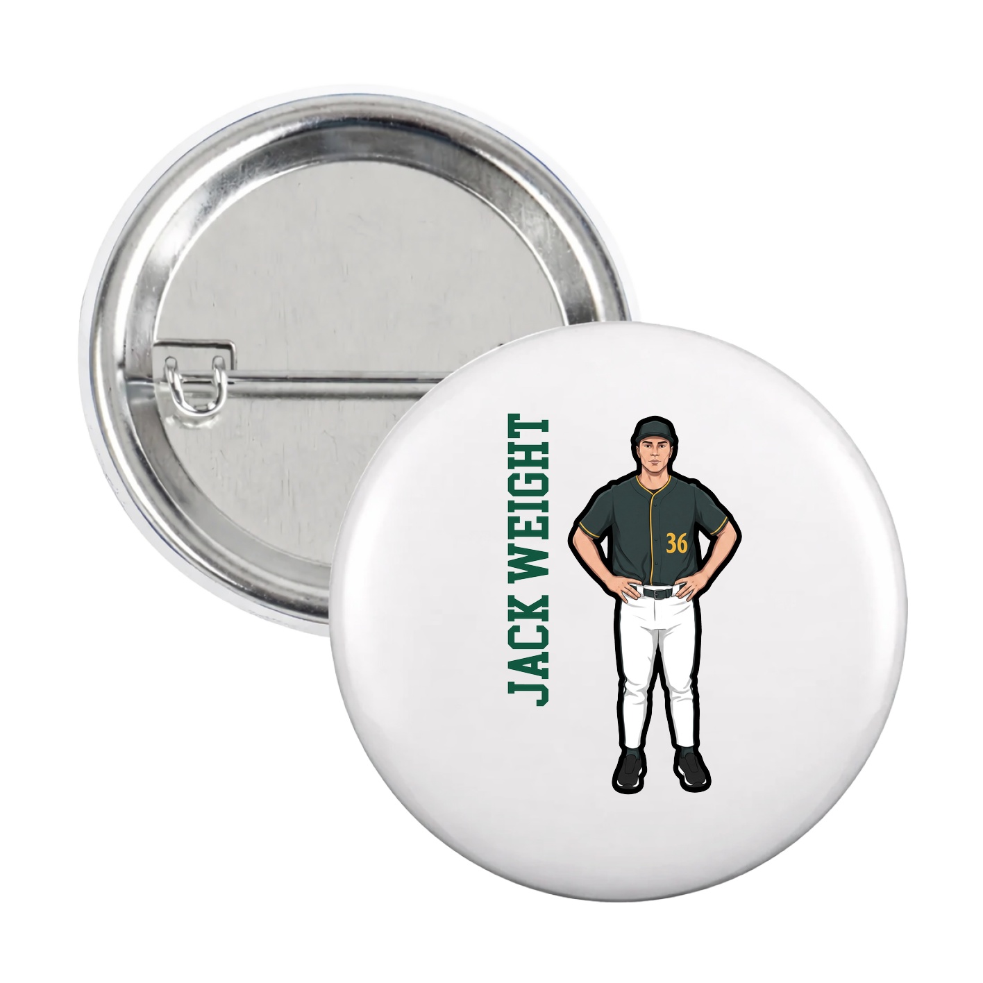 Game Day Button — Name Vertical in White