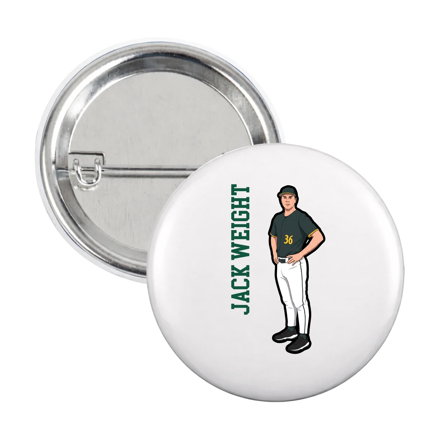 Game Day Button — Name Vertical in White