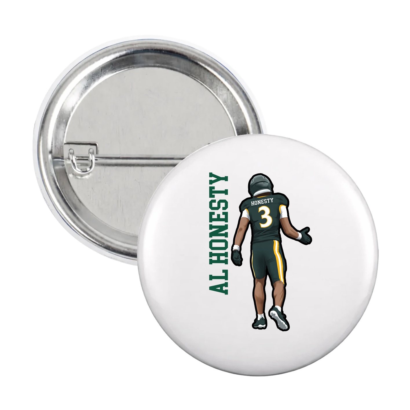 Game Day Button — Name Vertical in White