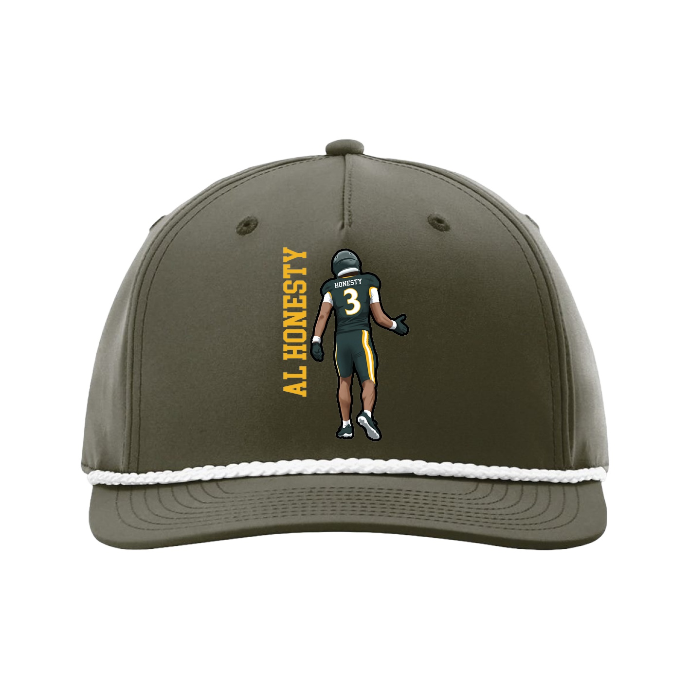 Five-Panel Classic Rope Cap — Name Vertical in Green