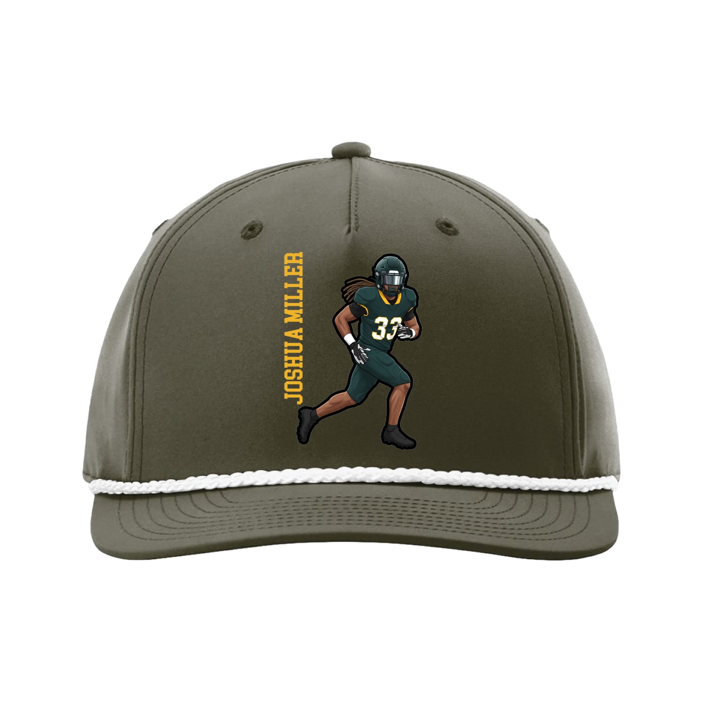 Five-Panel Classic Rope Cap — Name Vertical in Green