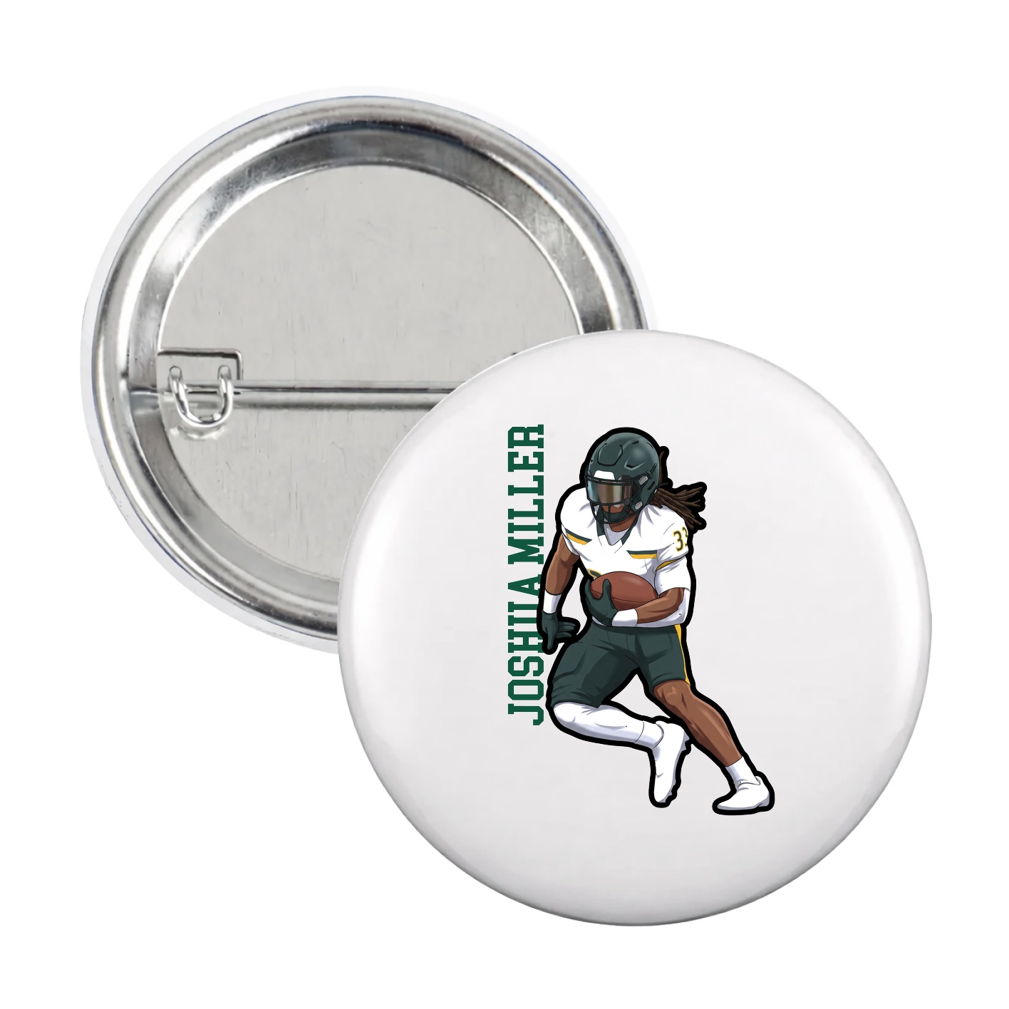 Game Day Button — Name Vertical in White