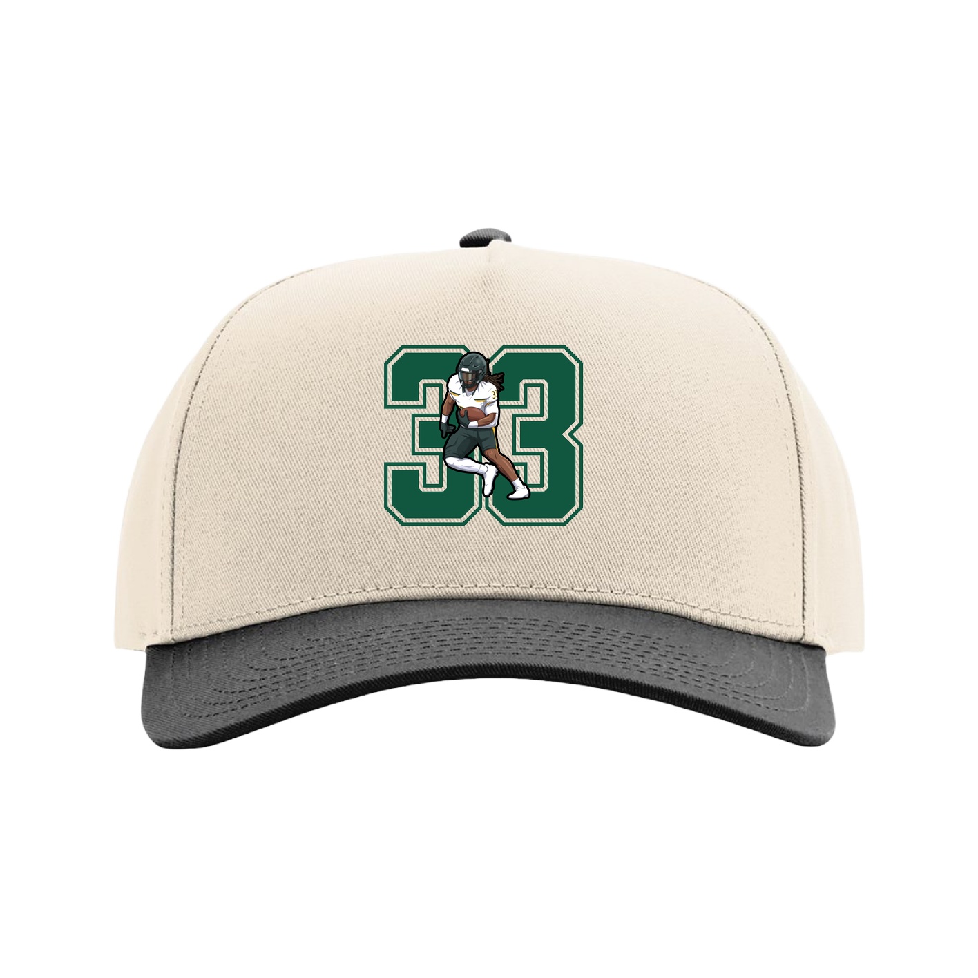 Full Fabric Five-Panel Champ Cap — Number in Cream/Black