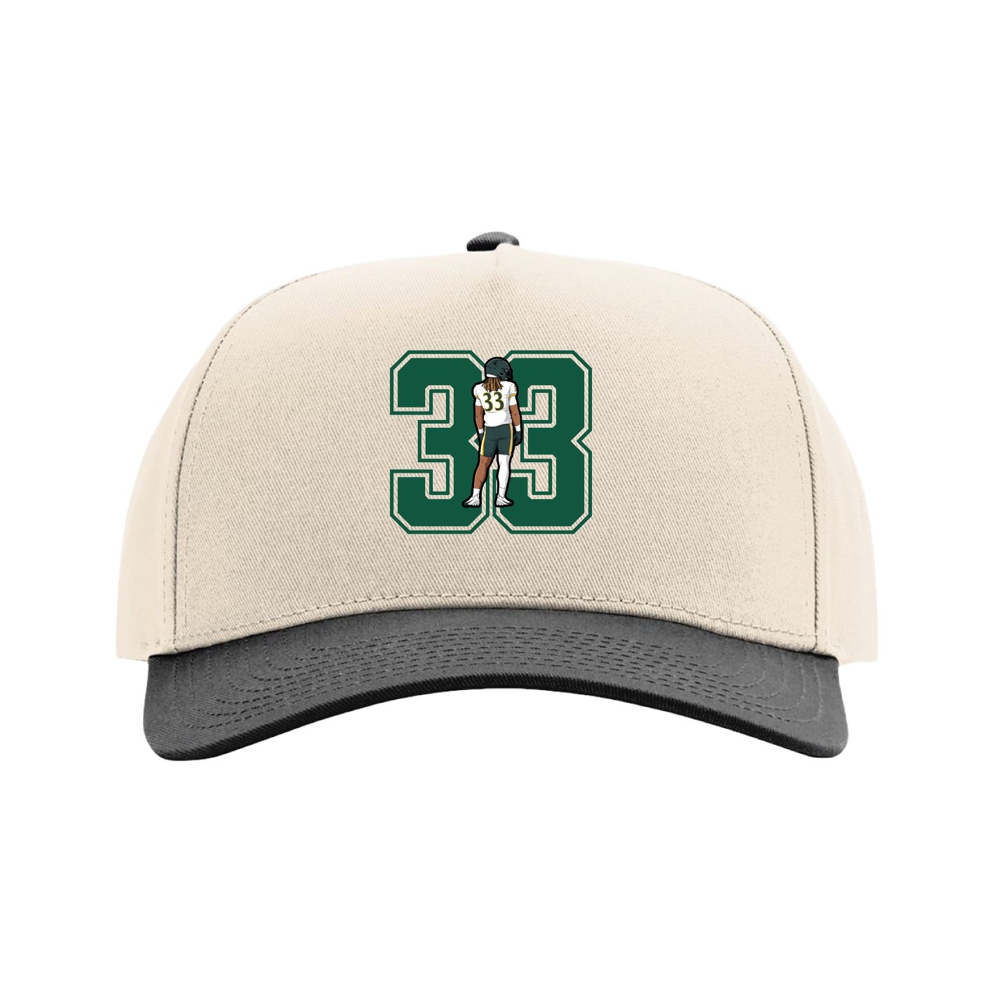 Full Fabric Five-Panel Champ Cap — Number in Cream/Black