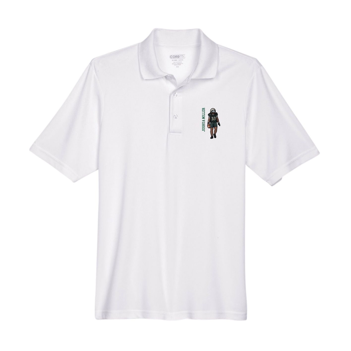 Performance Polo — Name Vertical in White