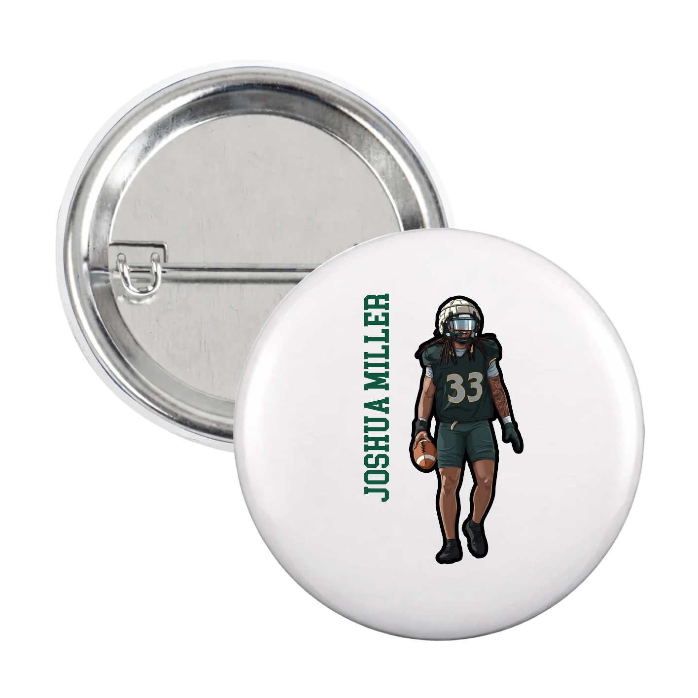 Game Day Button — Name Vertical in White