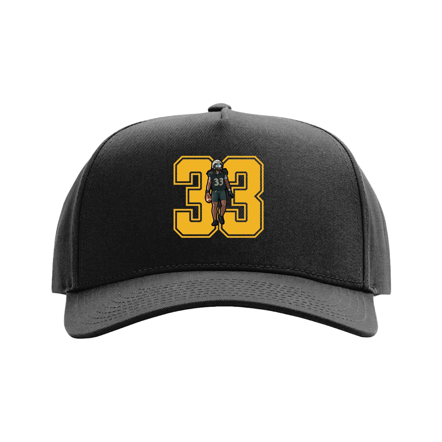 Full Fabric Five-Panel Champ Cap — Number in Black