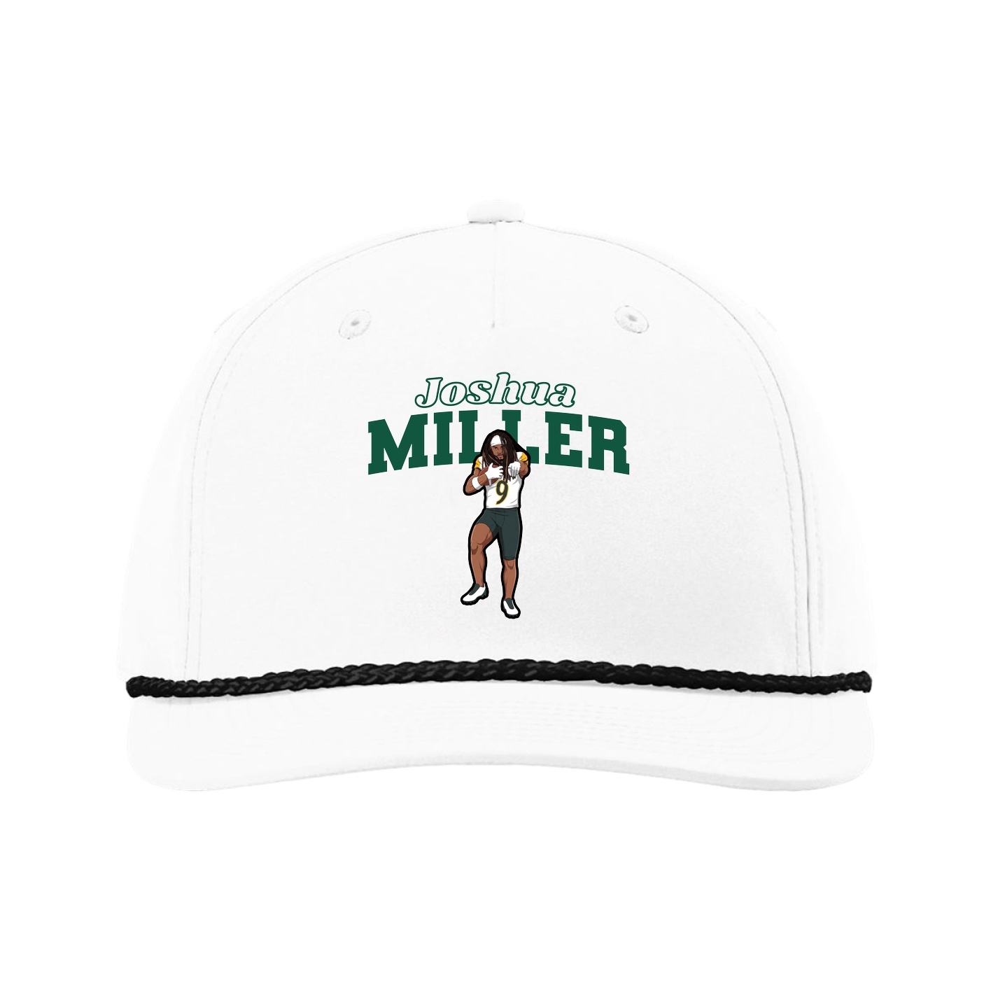 Five-Panel Classic Rope Cap — Name Arch in White