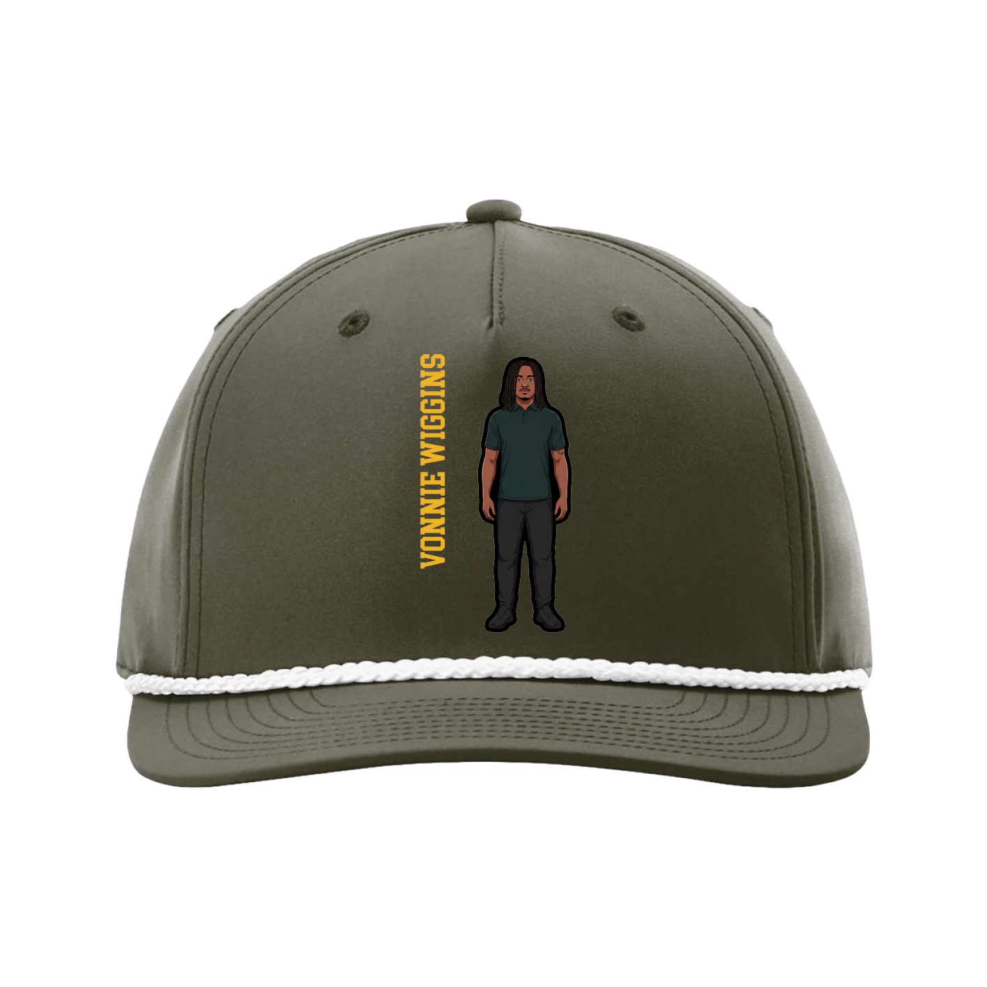 Five-Panel Classic Rope Cap — Name Vertical in Green