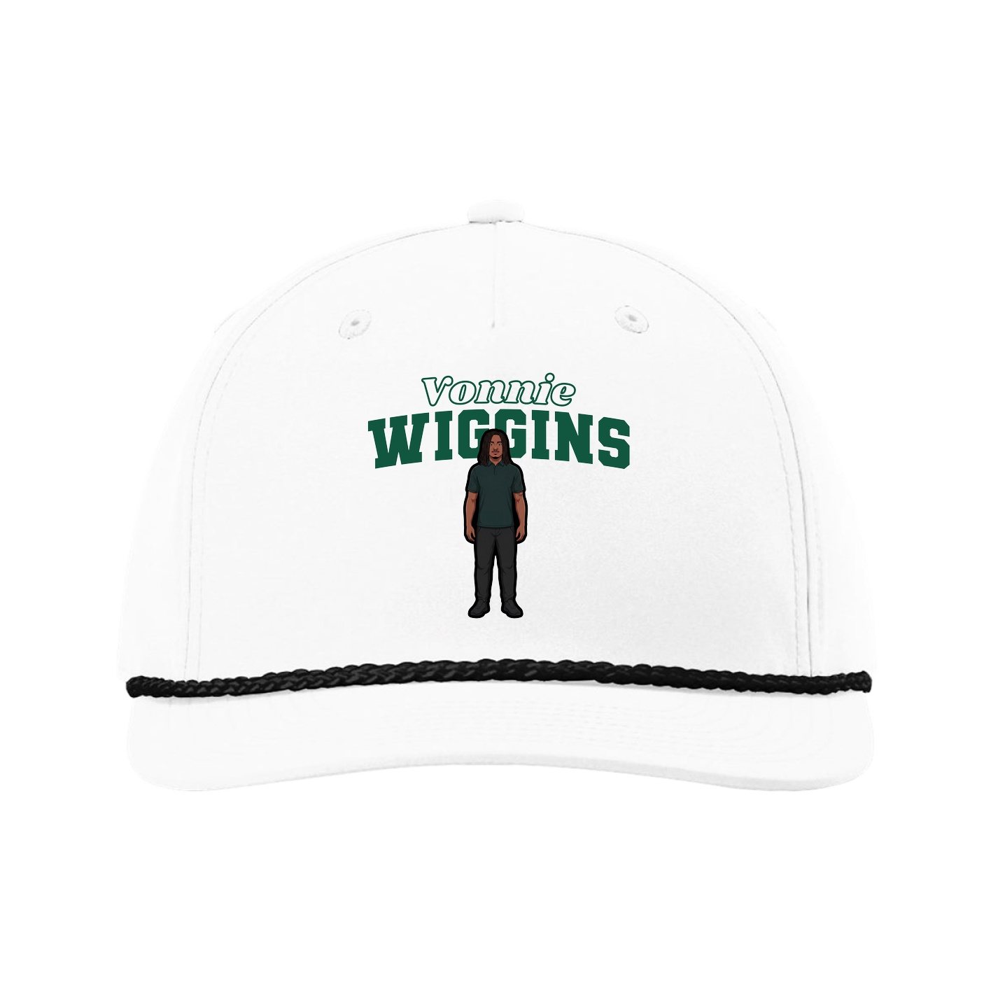 Five-Panel Classic Rope Cap — Name Arch in White