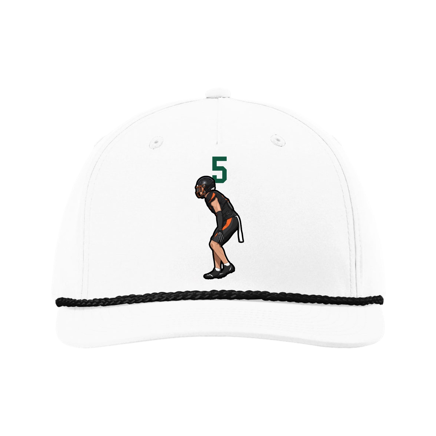 Five-Panel Classic Rope Cap — Number Top in White